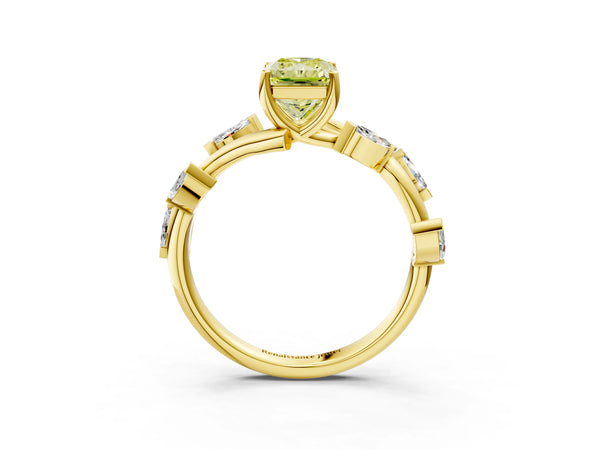 Yellow gold Fancy Yellow Radiant Cut Solitaire Twisted Band Marquise Accent Prong Setting Ring