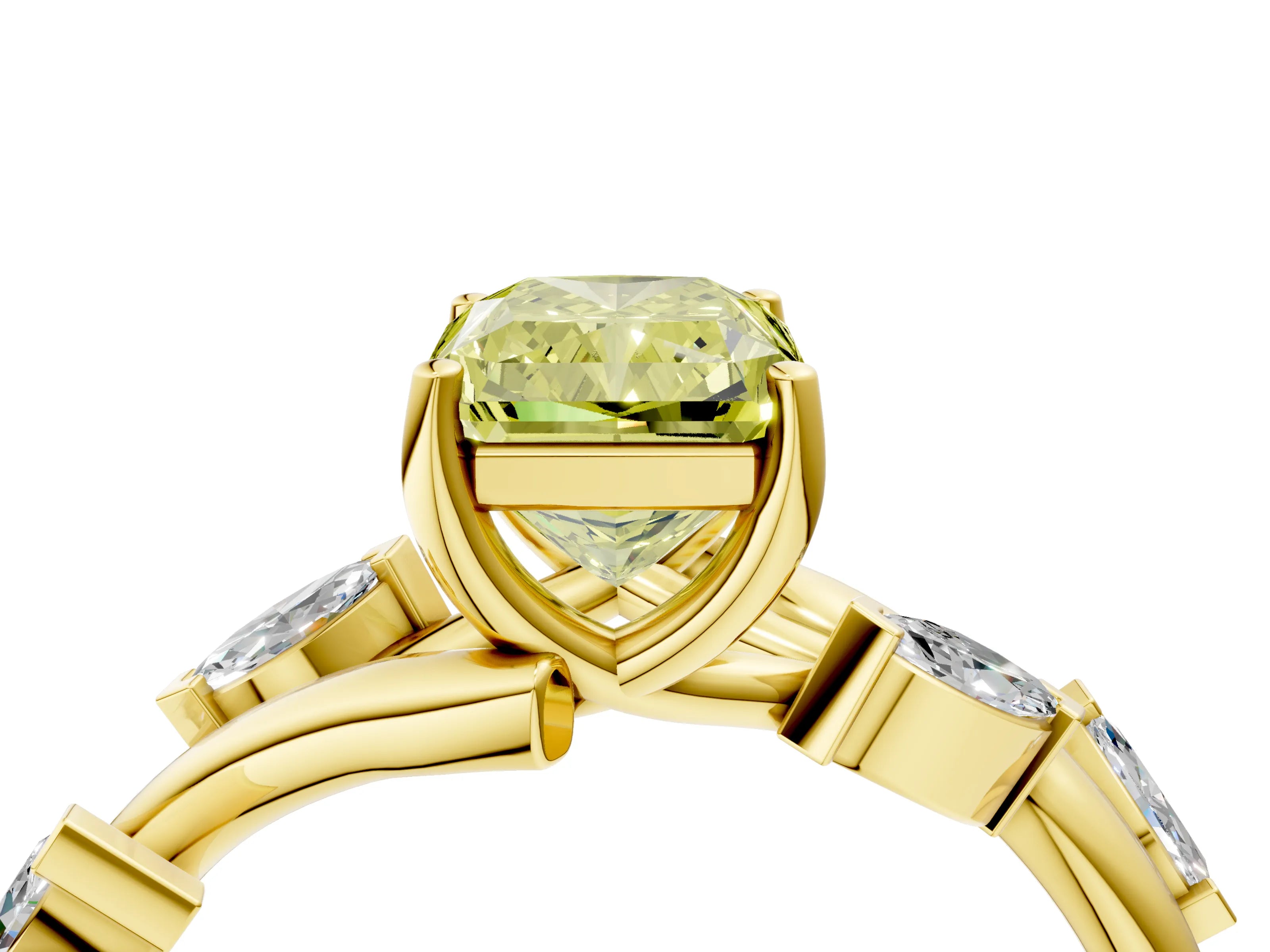 Yellow gold Fancy Yellow Radiant Cut Solitaire Twisted Band Marquise Accent Prong Setting Ring_4