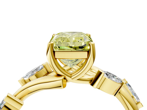 Yellow gold Fancy Yellow Radiant Cut Solitaire Twisted Band Marquise Accent Prong Setting Ring_4