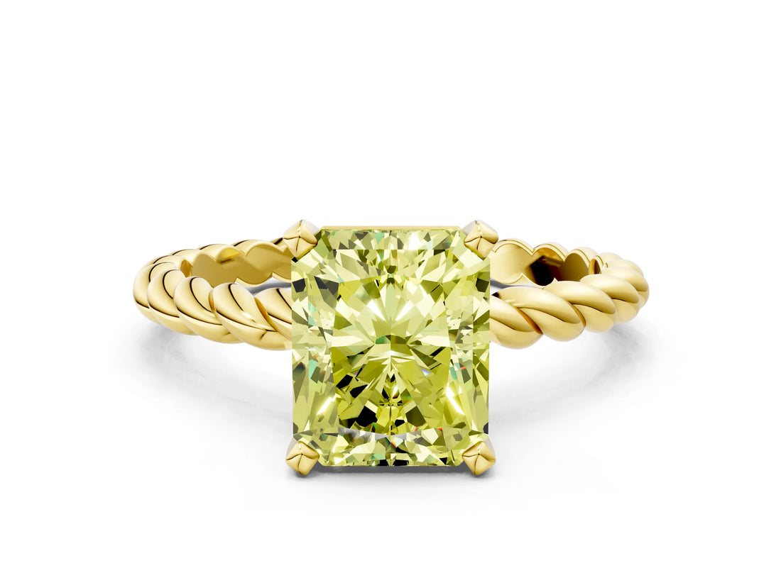 Yellow gold Fancy Yellow Radiant  Cut Solitaire Twisted Band with Four-Prong Setting_54