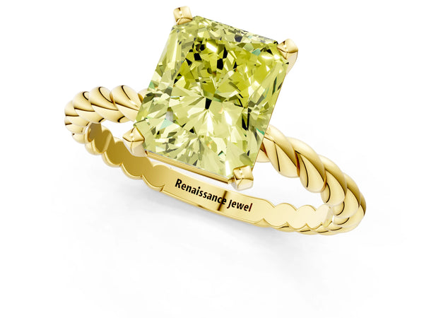 Yellow gold Fancy Yellow Radiant  Cut Solitaire Twisted Band with Four-Prong Setting