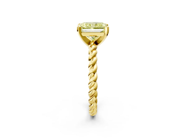 Yellow gold Fancy Yellow Radiant  Cut Solitaire Twisted Band with Four-Prong Setting