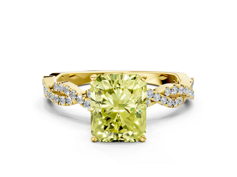 Yellow gold Fancy Yellow Radiant Cut Solitaire Twisted Pave Band with Four-Prong Setting_3