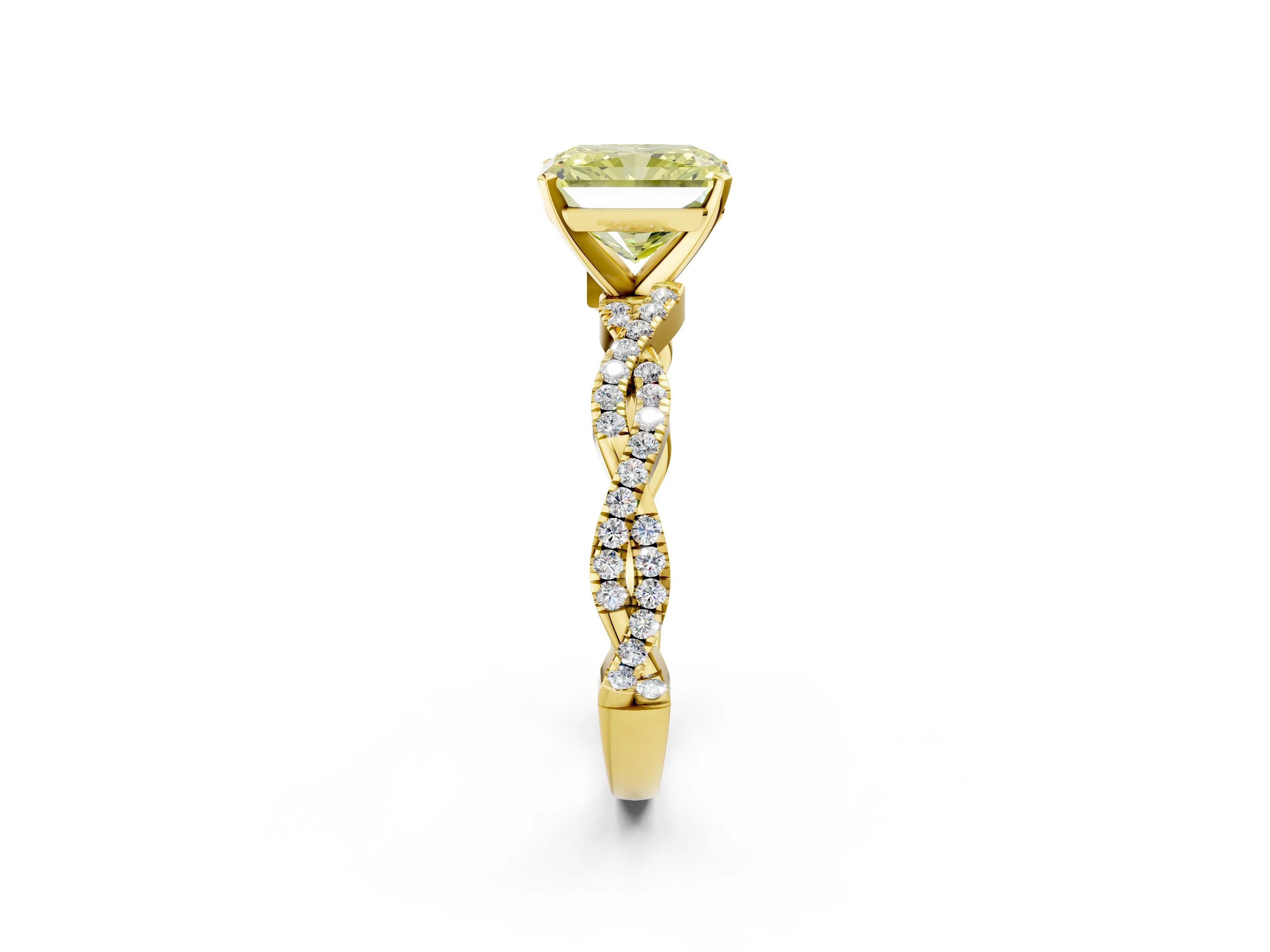 Yellow gold Fancy Yellow Radiant Cut Solitaire Twisted Pave Band with Four-Prong Setting_5