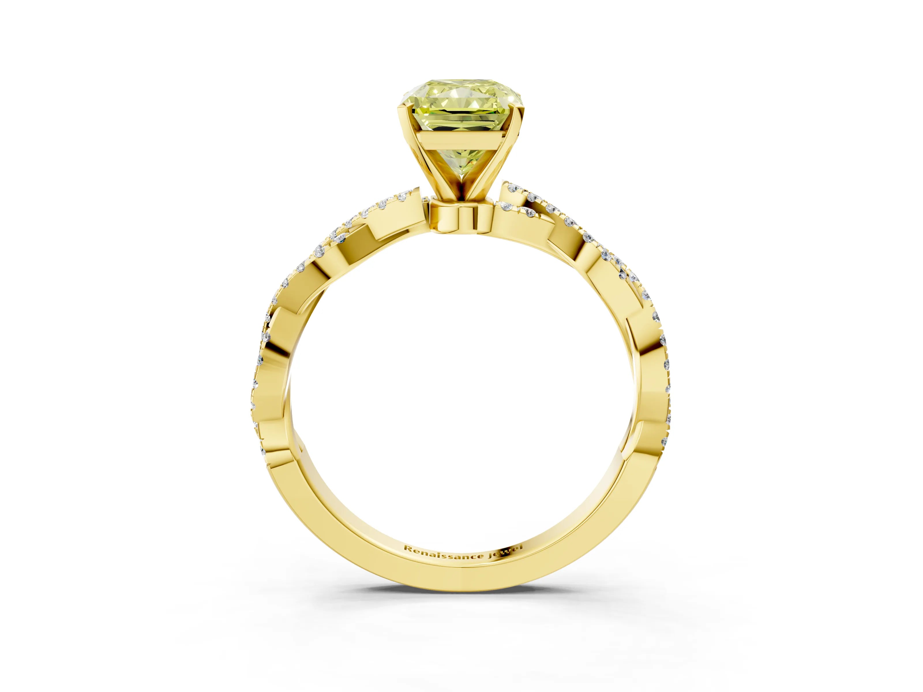 Yellow gold Fancy Yellow Radiant Cut Solitaire Twisted Pave Band with Four-Prong Setting_6