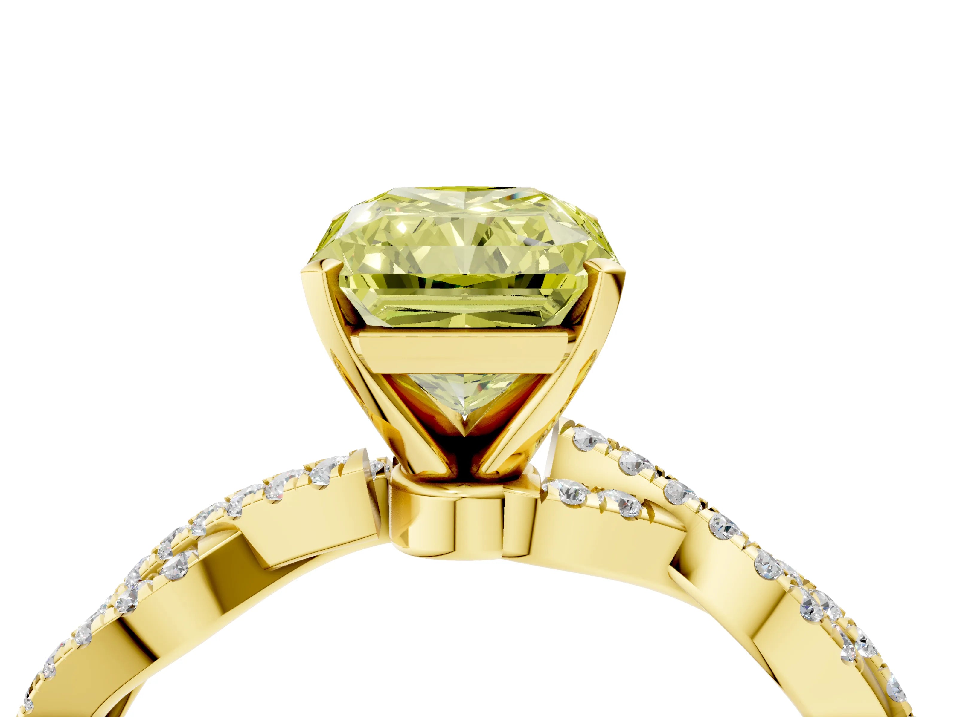 Yellow gold Fancy Yellow Radiant Cut Solitaire Twisted Pave Band with Four-Prong Setting_7