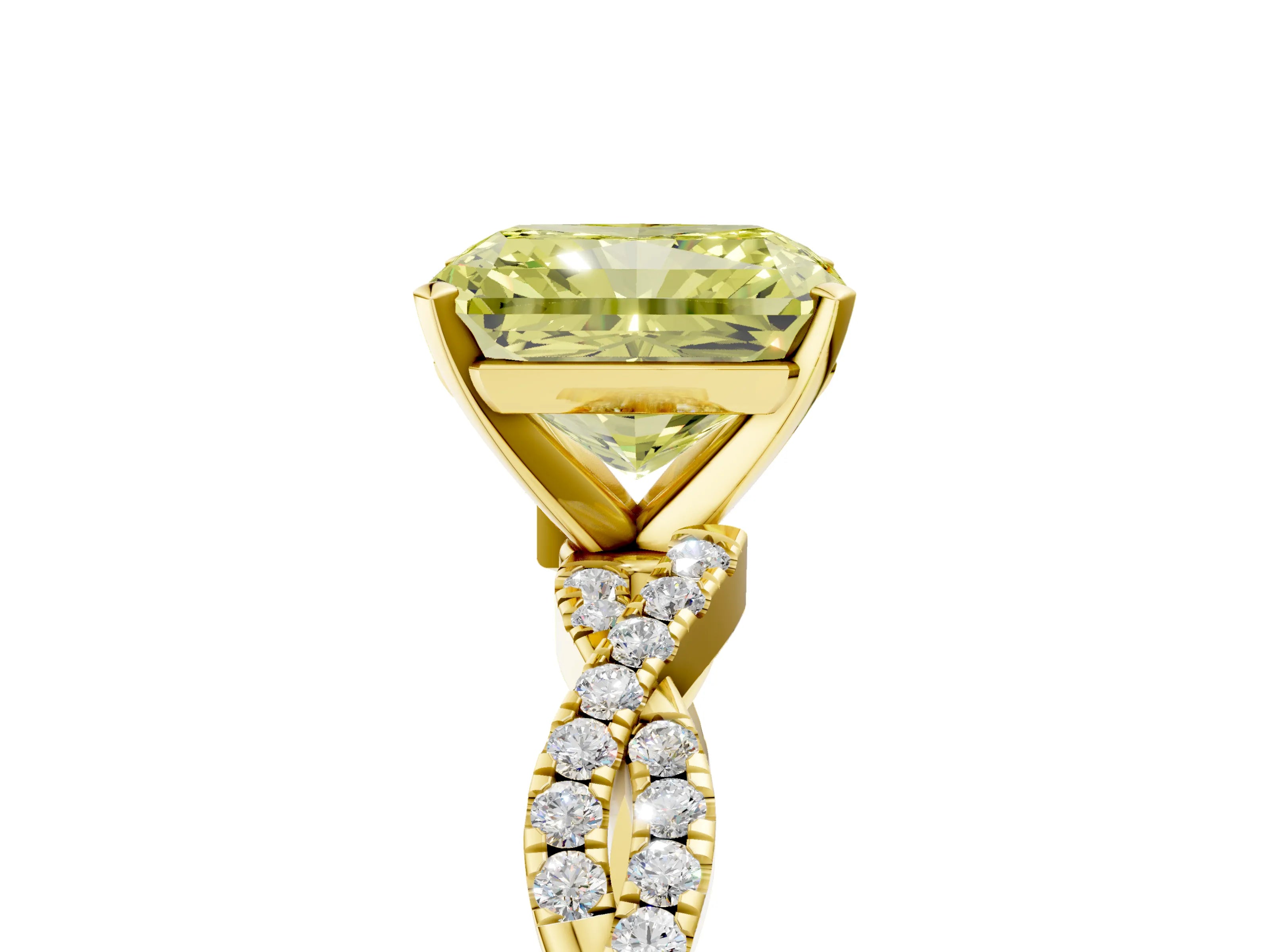 Yellow gold Fancy Yellow Radiant Cut Solitaire Twisted Pave Band with Four-Prong Setting_8