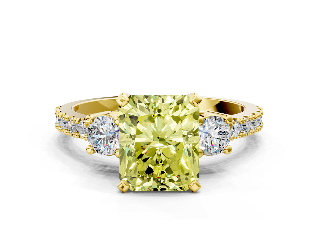 Yellow gold Fancy Yellow Radiant  Cut Three-Stone Diamond Pavé Band with Prong Setting_17