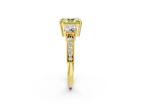 Yellow gold Fancy Yellow Radiant Cut Three-Stone Diamond Ring with Pavé Band and Four-Prong Setting_2