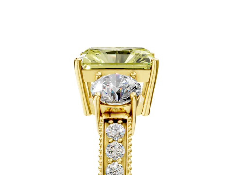 Yellow gold Fancy Yellow Radiant Cut Three-Stone Diamond Ring with Pavé Band and Four-Prong Setting_5