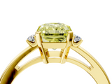 Yellow gold Fancy Yellow Radiant  Cut Three-Stone Solitaire Ring with Round Accent Diamonds and Four-Prong Setting_24