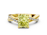 Yellow gold Fancy Yellow Radiant  Cut Twist Band Solitaire Diamond Ring with Pavé Setting_3
