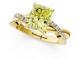 Yellow gold Fancy Yellow Radiant  Cut Twist Band Solitaire Diamond Ring with Pavé Setting_4
