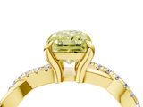 Yellow gold Fancy Yellow Radiant  Cut Twist Band Solitaire Diamond Ring with Pavé Setting_7