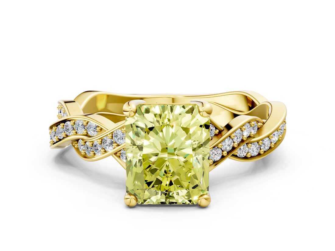 Yellow gold Fancy Yellow Radiant  Cut Twisted Pavé Band Solitaire Ring with Four-Prong Setting_53