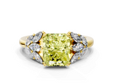 Yellow gold Fancy Yellow Radiant  Diamond Cluster Leaf Design Ring with Prong Setting_54