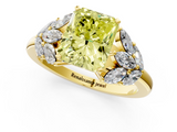 Yellow gold Fancy Yellow Radiant  Diamond Cluster Leaf Design Ring with Prong Setting_55