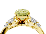 Yellow gold Fancy Yellow Radiant  Diamond Cluster Leaf Design Ring with Prong Setting_58