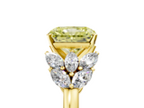 Yellow gold Fancy Yellow Radiant  Diamond Cluster Leaf Design Ring with Prong Setting_59