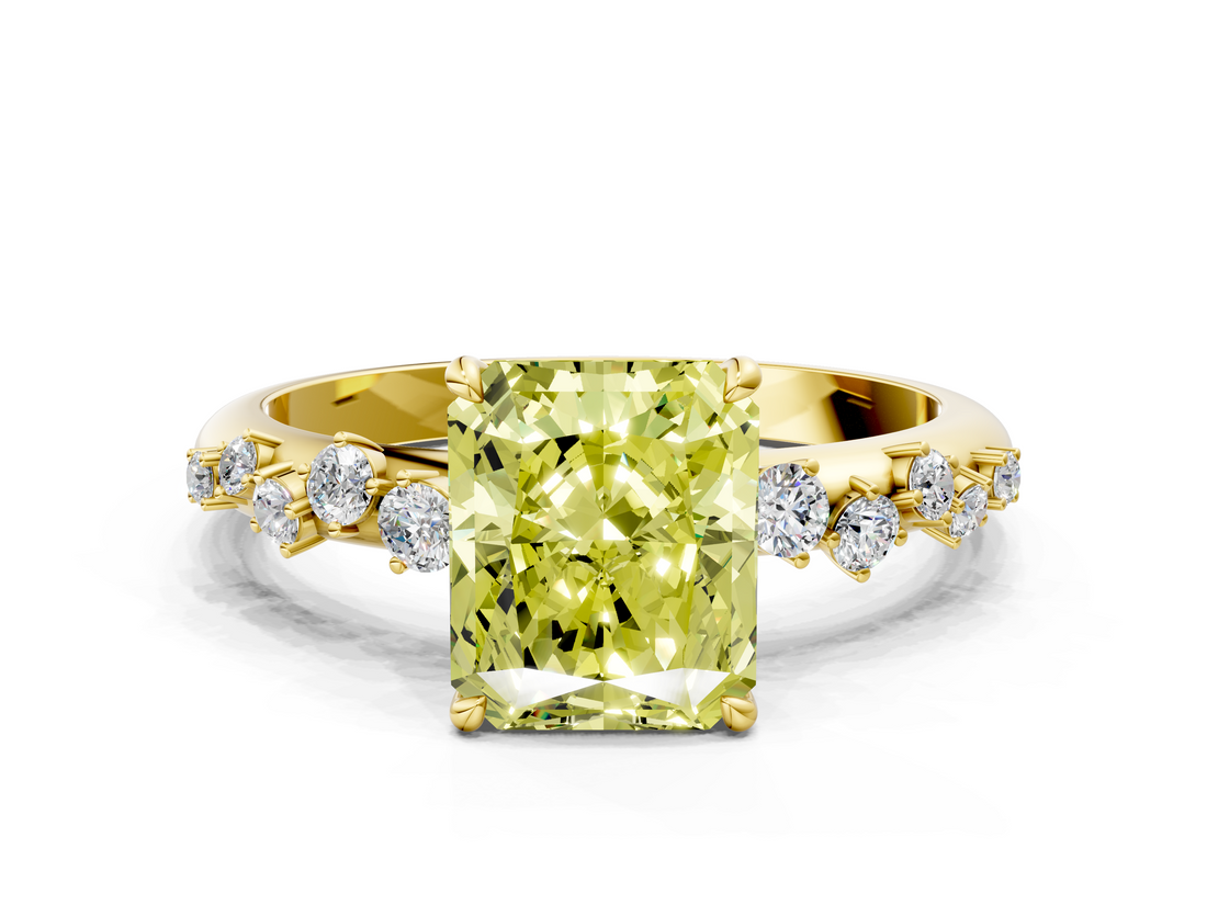 Yellow gold Fancy Yellow Radiant  Diamond Cluster Prong-Set Solitaire Ring_23