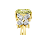 Yellow gold Fancy Yellow Radiant  Diamond Floral Cluster Ring with Solitaire Band and Prong Setting_31