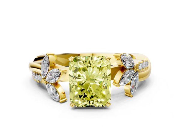 Yellow gold Fancy Yellow Radiant  Diamond Floral Vine Solitaire Engagement Ring