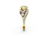 Yellow gold Fancy Yellow Radiant  Diamond Halo Ring with Marquise and Pavé Band in Prong Setting_75