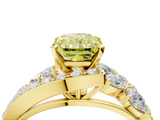 Yellow gold Fancy Yellow Radiant  Diamond Halo Ring with Marquise and Pavé Band in Prong Setting_77