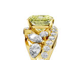 Yellow gold Fancy Yellow Radiant  Diamond Halo Ring with Marquise and Pavé Band in Prong Setting_78
