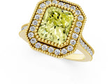 Yellow gold Fancy Yellow Radiant  Diamond Halo Ring with Milgrain Frame and Pavé Band 1