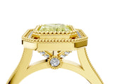 Yellow gold Fancy Yellow Radiant  Diamond Halo Ring with Milgrain Frame and Pavé Band 4