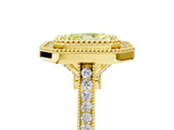Yellow gold Fancy Yellow Radiant  Diamond Halo Ring with Milgrain Frame and Pavé Band 5
