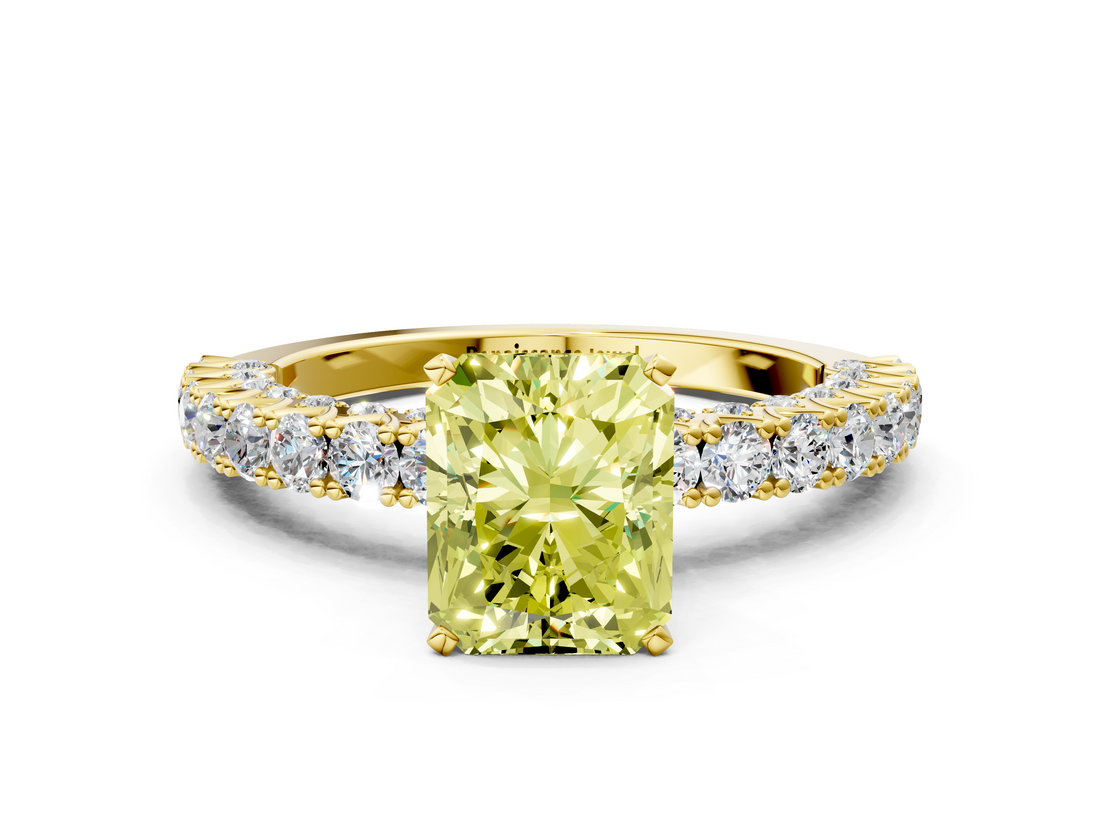Yellow gold Fancy Yellow Radiant  Diamond Pavé Band Solitaire Ring with Four-Prong Setting_45