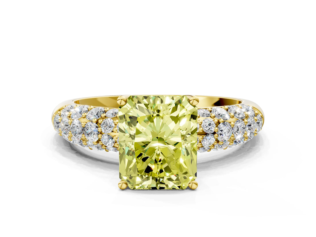 Yellow gold Fancy Yellow Radiant  Diamond Pavé Band Solitaire Ring with Four-Prong Setting_84