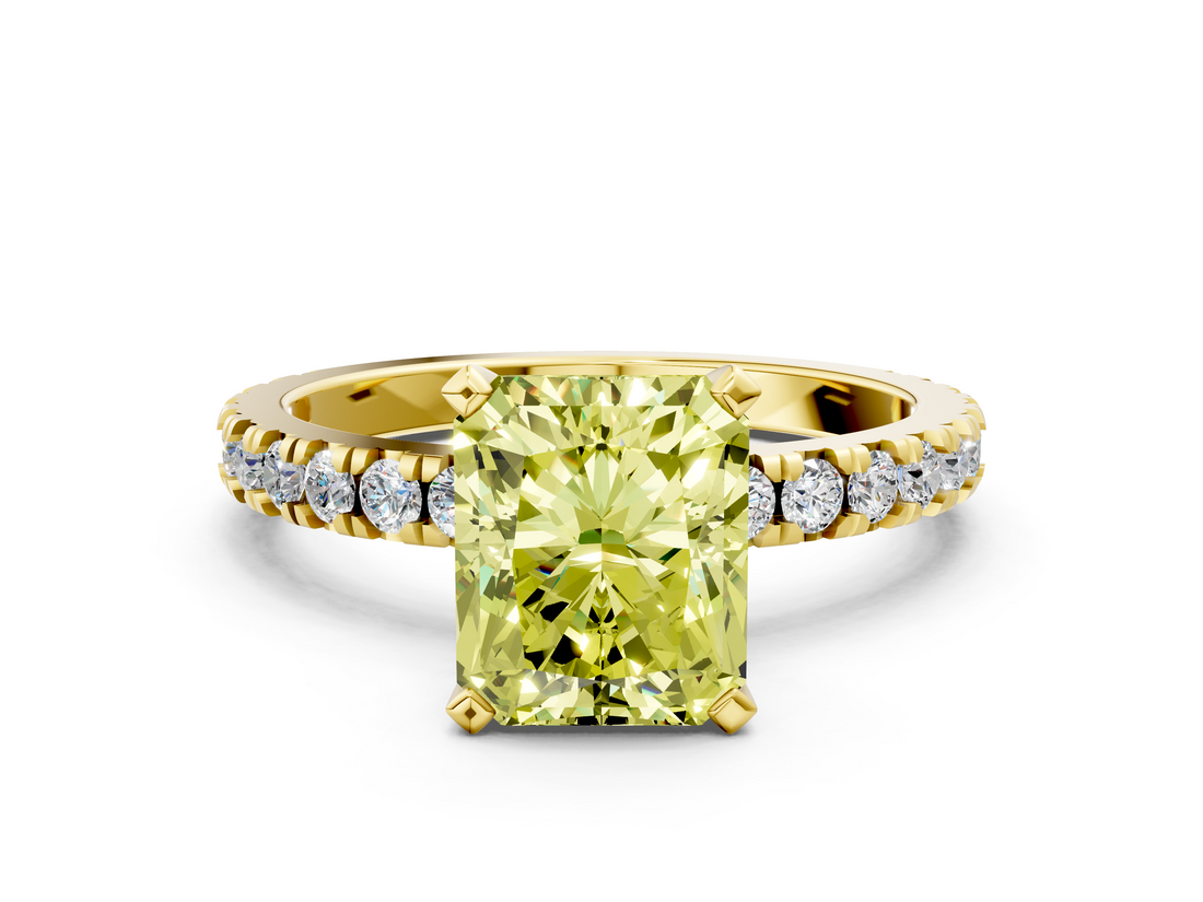 Yellow gold Fancy Yellow Radiant  Diamond Pavé Band Solitaire with Four-Prong Setting_133
