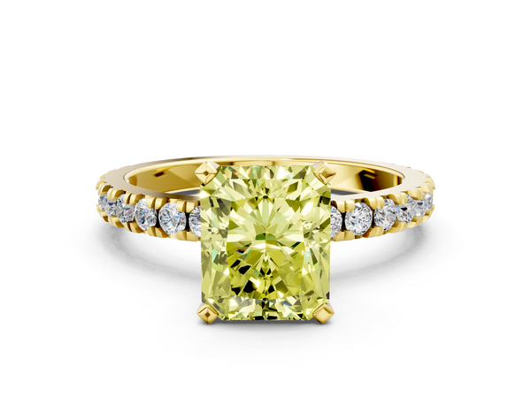 Yellow gold Fancy Yellow Radiant  Diamond Pavé Band Solitaire with Four-Prong Setting