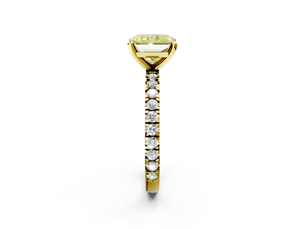 Yellow gold Fancy Yellow Radiant  Diamond Pavé Band Solitaire with Four-Prong Setting