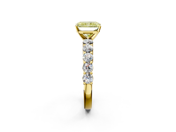 Yellow Gold Radiant Cut Shared Prong Engagement Ring Setting for Fancy Yellow Center