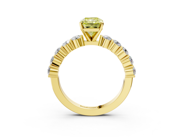 Yellow Gold Radiant Cut Shared Prong Engagement Ring Setting for Fancy Yellow Center