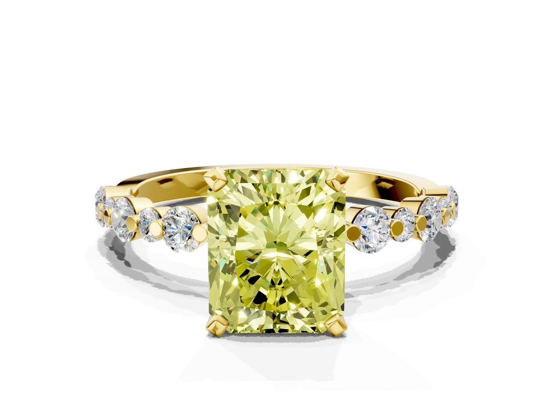 Yellow gold Fancy Yellow Radiant  Diamond Prong Set Engagement Ring with Pave Band_200