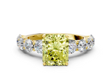 Yellow gold Fancy Yellow Radiant  Diamond Prong Setting with Side Stones on a Pave Band_134