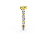 Yellow gold Fancy Yellow Radiant  Diamond Prong Setting with Side Stones on a Pave Band_136