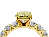 Yellow gold Fancy Yellow Radiant  Diamond Prong Setting with Side Stones on a Pave Band_138