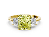 Yellow gold Fancy Yellow Radiant  Diamond Three-Stone Ring with Trapezoid Side Stones and Prong Setting_17