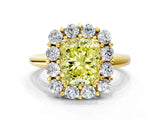 Yellow gold Fancy Yellow Radiant  Halo Cluster Diamond Engagement Ring with Prong Setting and Polished Band_20