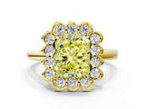Yellow gold Fancy Yellow Radiant  Halo Cluster Diamond Engagement Ring with Solitaire Band and Prong Setting_49