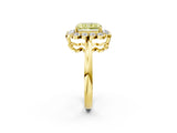 Yellow gold Fancy Yellow Radiant  Halo Cluster Diamond Engagement Ring with Solitaire Band and Prong Setting_51