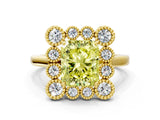 Yellow gold Fancy Yellow Radiant  Halo Diamond Cluster Engagement Ring with Milgrain Bezel Setting and Solitaire Band_75
