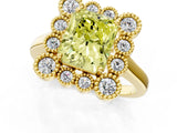 Yellow gold Fancy Yellow Radiant  Halo Diamond Cluster Engagement Ring with Milgrain Bezel Setting and Solitaire Band_76
