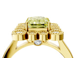 Yellow gold Fancy Yellow Radiant  Halo Diamond Cluster Engagement Ring with Milgrain Bezel Setting and Solitaire Band_79
